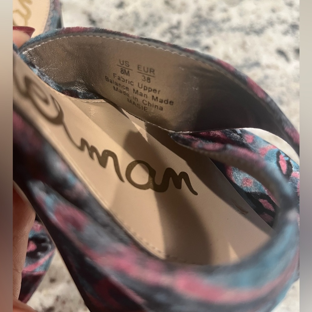 Sam Edelman Multicolor Velvet Platform Ankle-Tie Sandals - Teal, Pink, Black - Picture 6 of 10